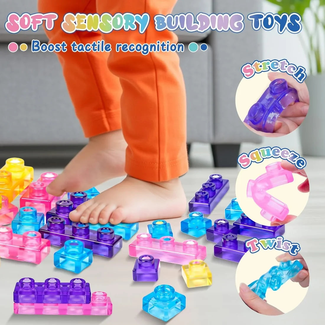 Soft Gummy Jelly Sensory Building Blocks – 40 Pieces