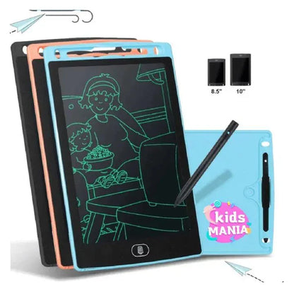 Electronic drawing tablet with stylus and two screen sizes displayed on a white background.