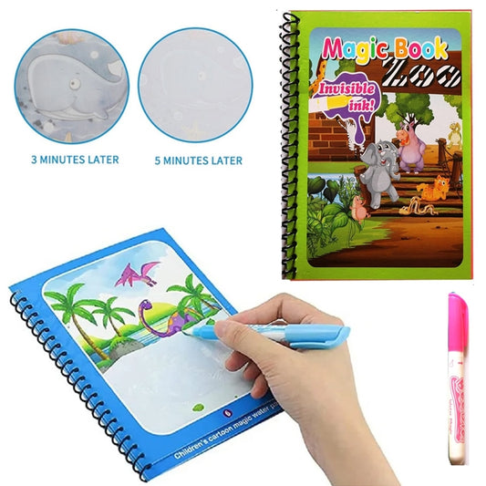 Reusable Magic Water Coloring Book with Magic Pen – Zoo Animals | Mess-Free Learning Book for Kids