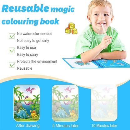 Reusable Magic Water Coloring Book with Magic Pen – Zoo Animals | Mess-Free Learning Book for Kids
