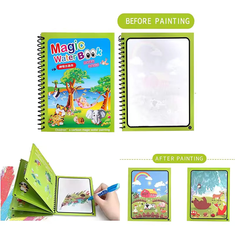 Reusable Magic Water Coloring Book with Magic Pen – Zoo Animals | Mess-Free Learning Book for Kids